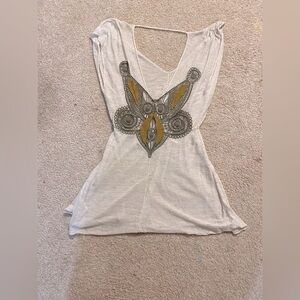 Free People Gray and Gold Embellished Women's Top